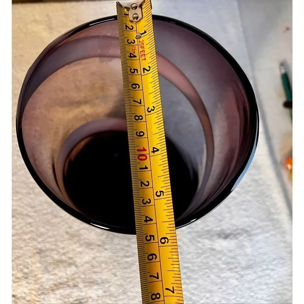 Vtg 1960’s Amethyst & White Swirl Cylindrical Wide Top Vase